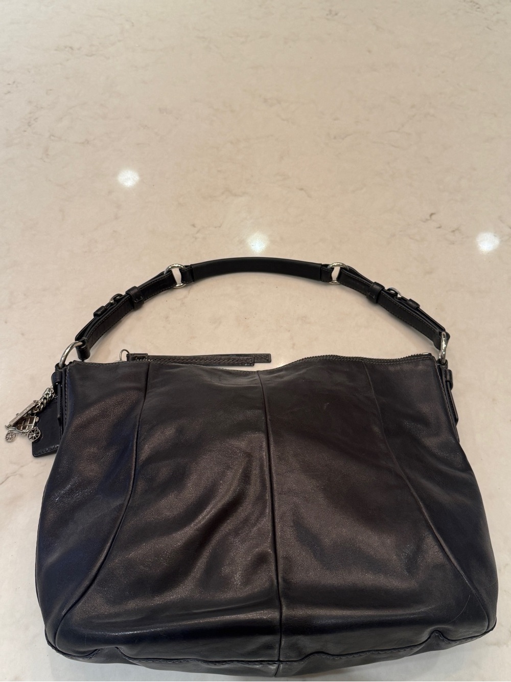 Coach Black Leather Shoulder Bag with Charm - Picture 2 of 3